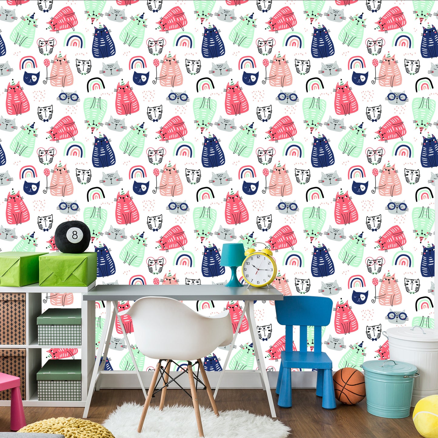 Wallpaper For Children - Colorful Cats - Scandinavian Style