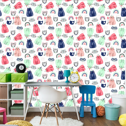 Wallpaper For Children - Colorful Cats - Scandinavian Style
