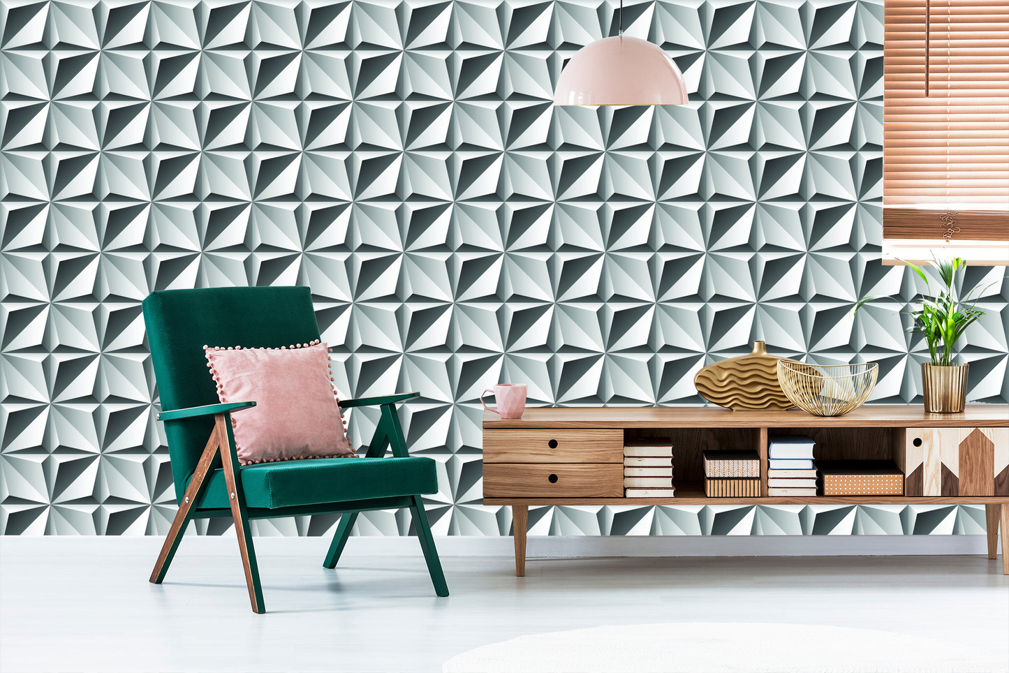 Wallpaper Optical 3D Geometric Figures For Living Room