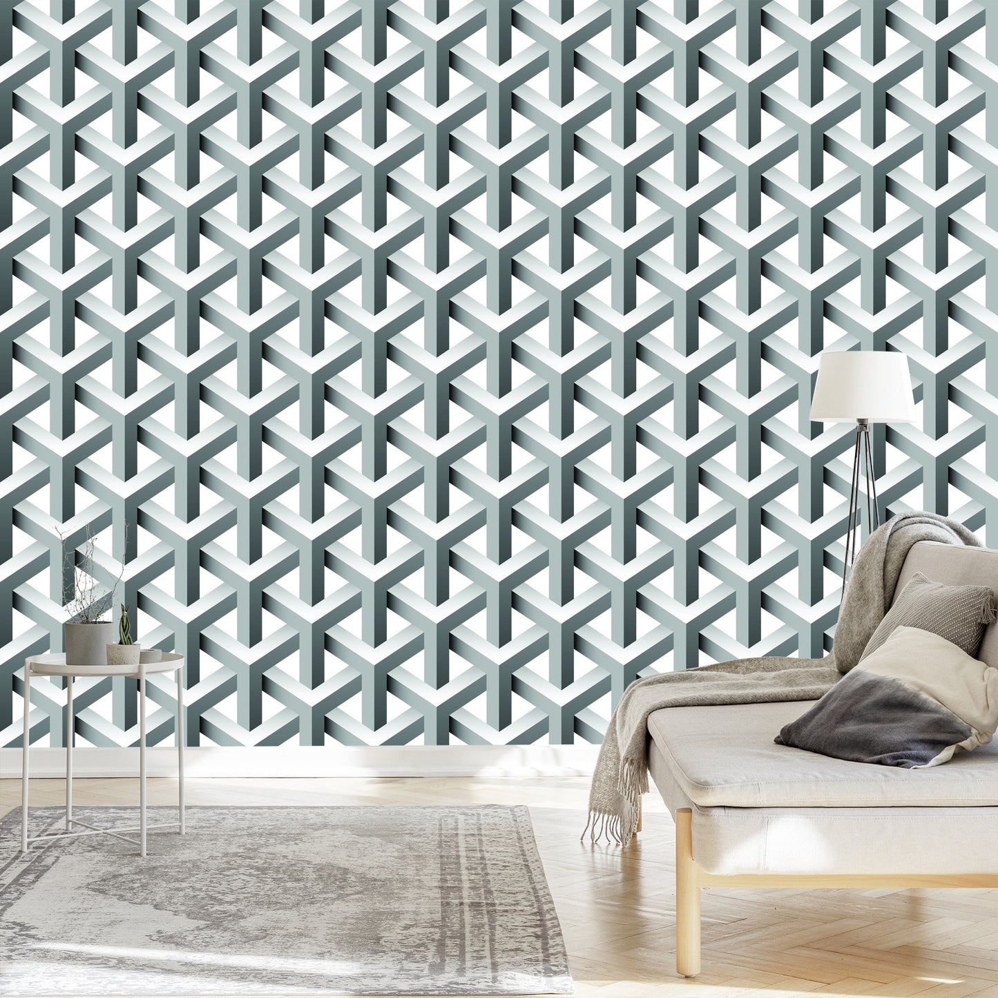 Wallpaper Geometric 3D Effect With Depth For The Living Room