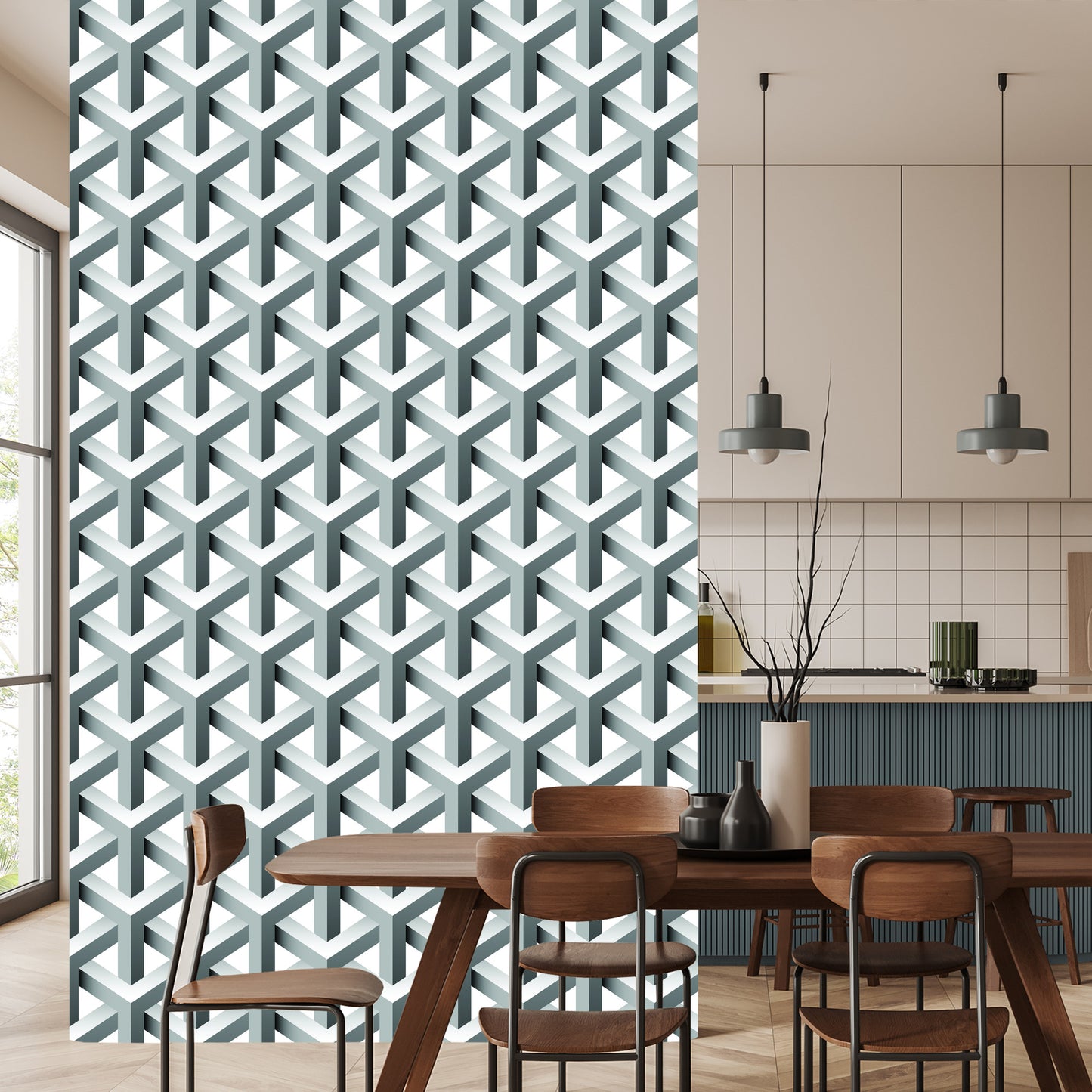 Wallpaper Geometric 3D Effect With Depth For The Living Room