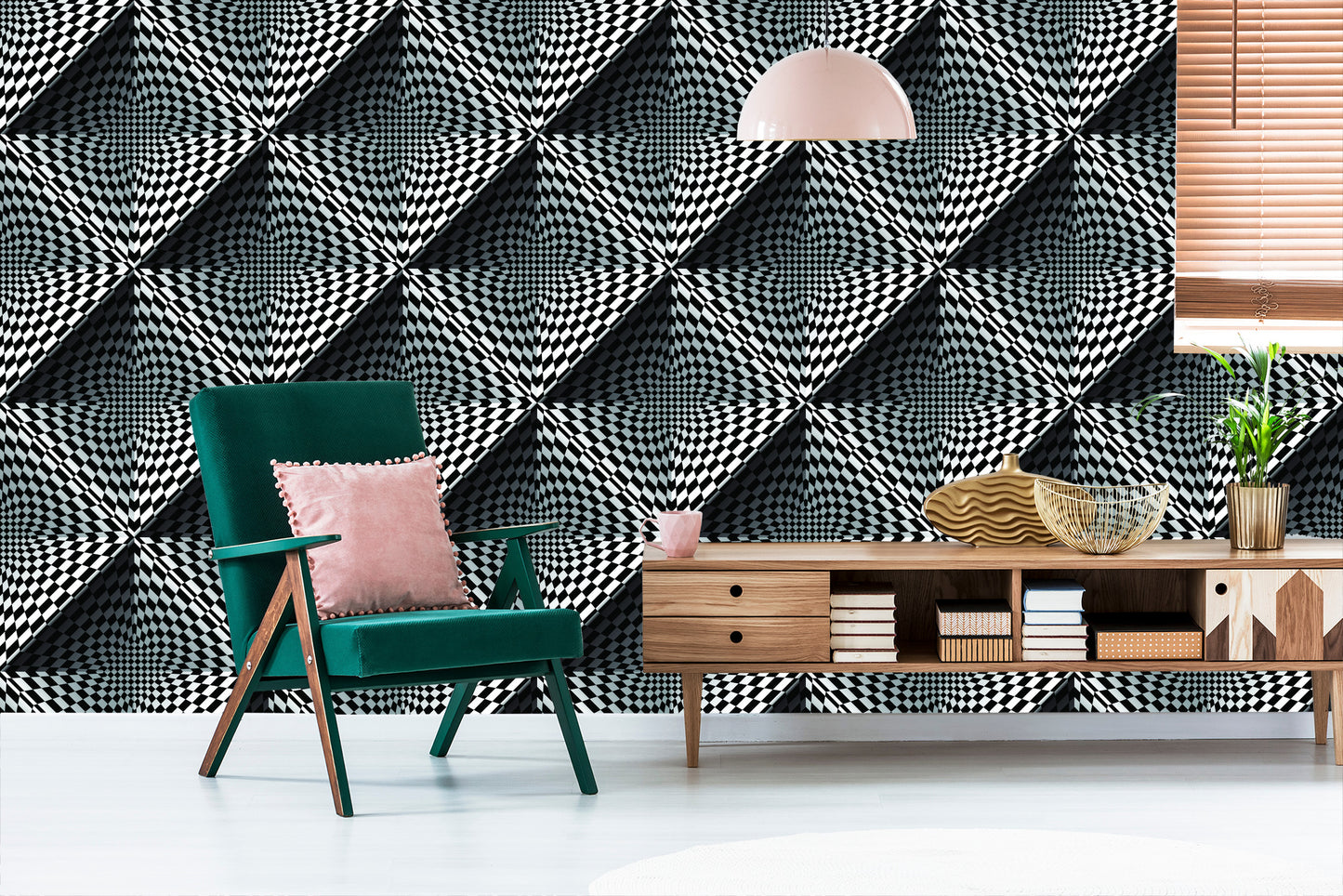 Wallpaper Geometric 3D Depth Squares For Living Room