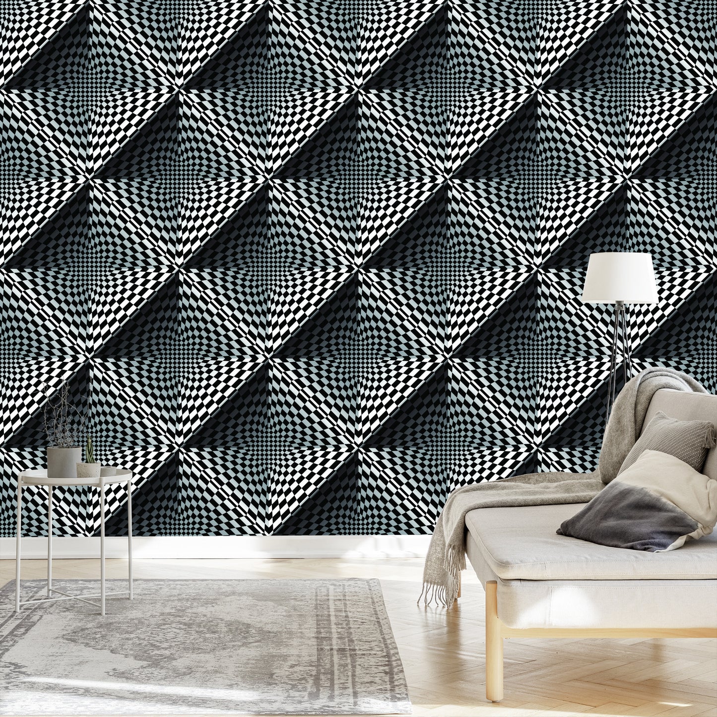 Wallpaper Geometric 3D Depth Squares For Living Room