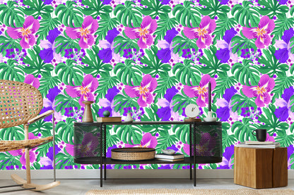 Wallpaper Exotic Flowers And Leaves