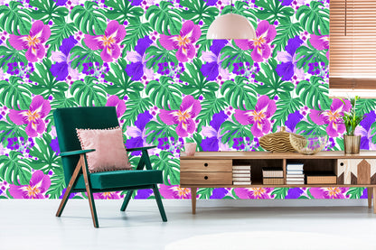 Wallpaper Exotic Flowers And Leaves