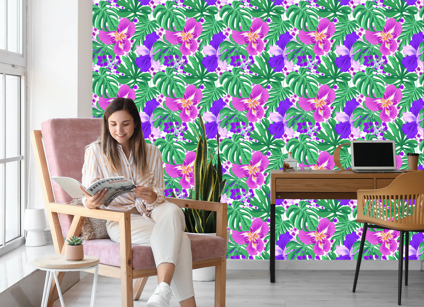 Wallpaper Exotic Flowers And Leaves
