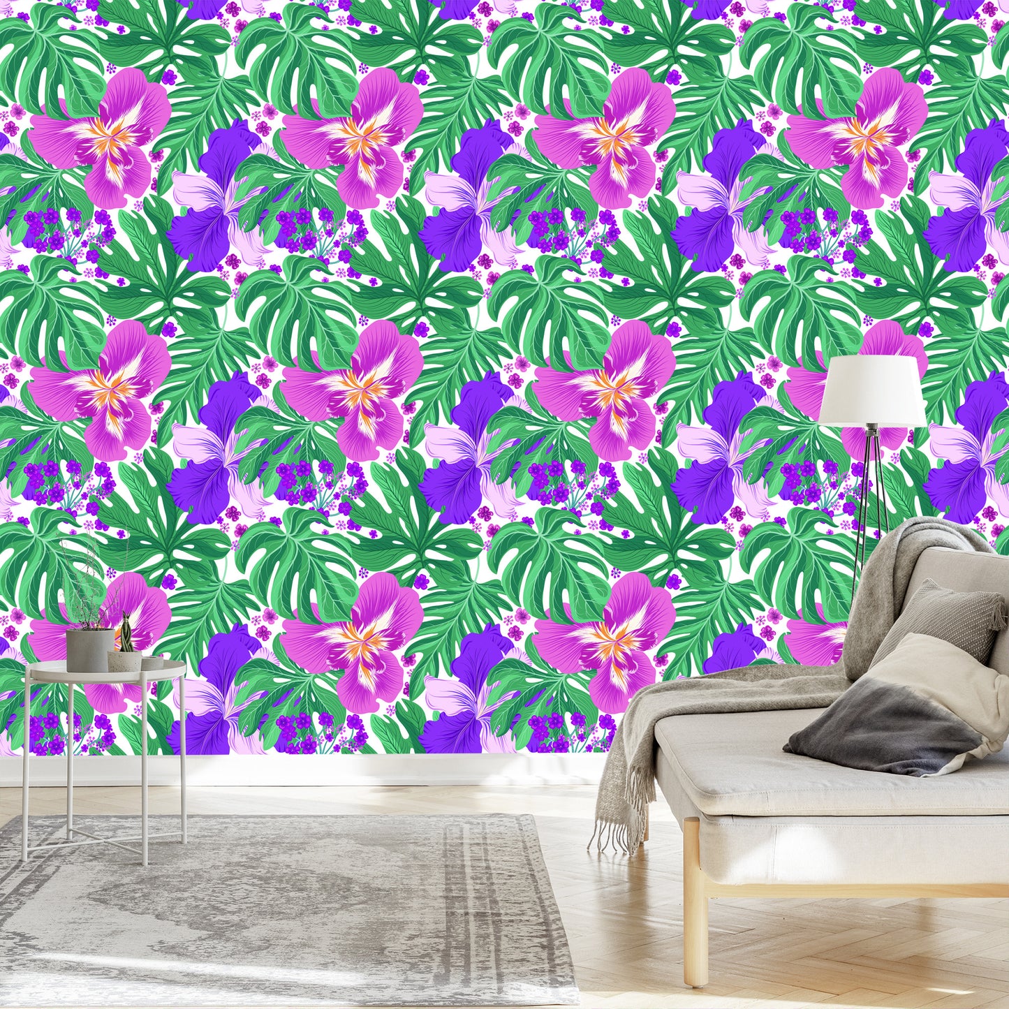 Wallpaper Exotic Flowers And Leaves