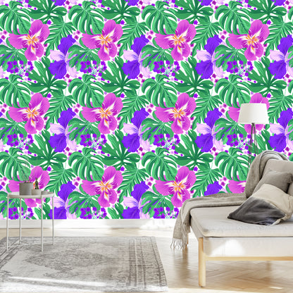 Wallpaper Exotic Flowers And Leaves