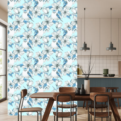 Wallpaper Spring Flowers And Birds Painted With Watercolor