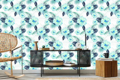 Wallpaper Hibiscus Flowers And Leaves