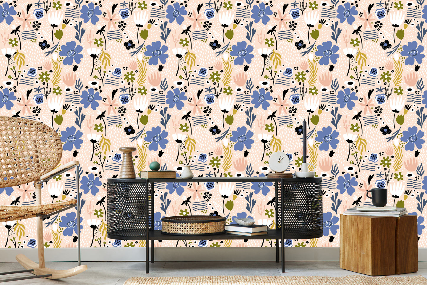 Wallpaper Leaves And Flowers - Scandinavian Style