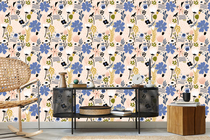 Wallpaper Leaves And Flowers - Scandinavian Style