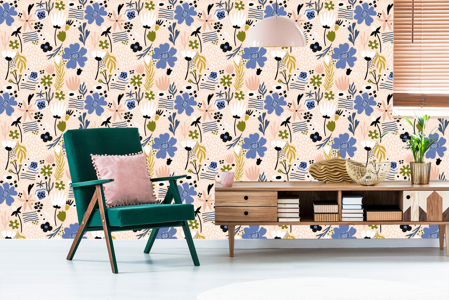 Wallpaper Leaves And Flowers - Scandinavian Style