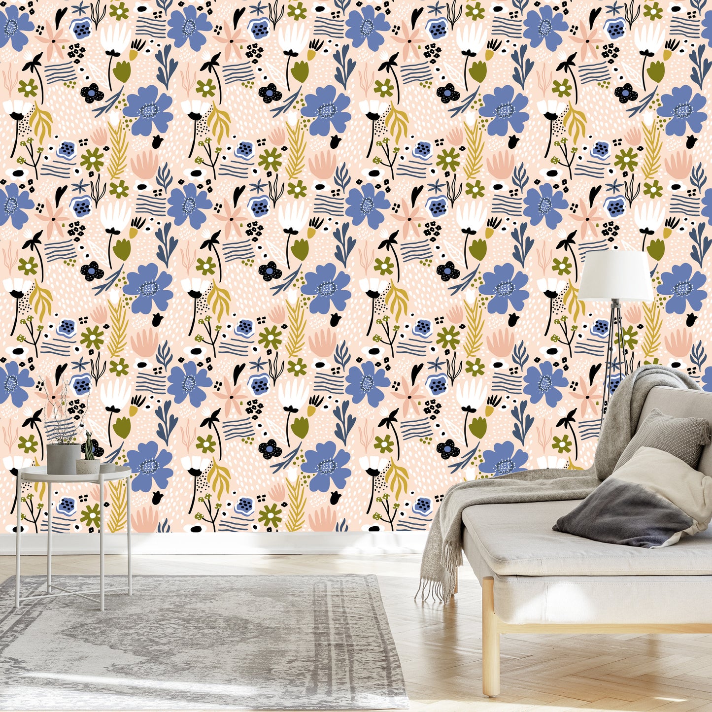 Wallpaper Leaves And Flowers - Scandinavian Style
