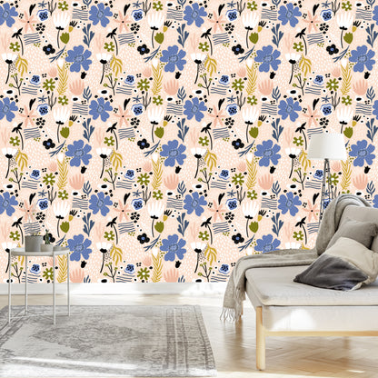 Wallpaper Leaves And Flowers - Scandinavian Style