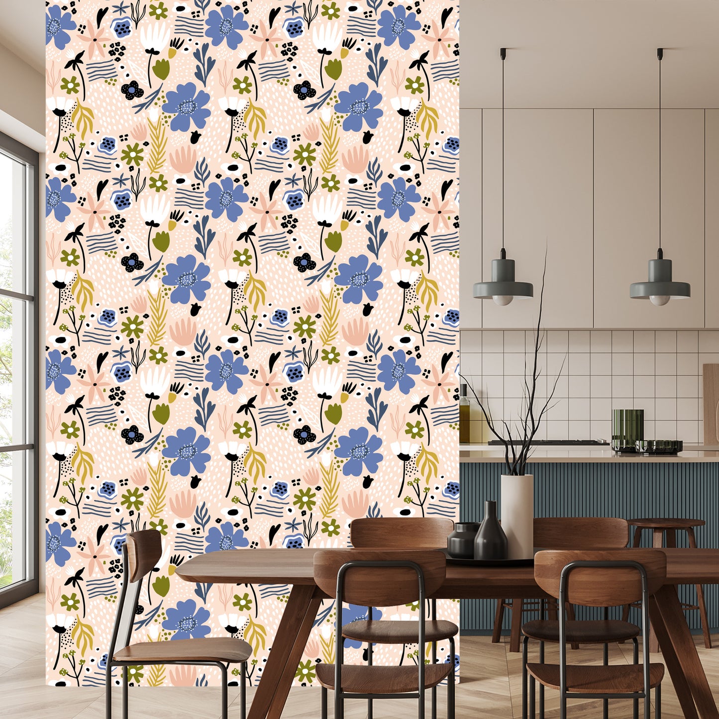 Wallpaper Leaves And Flowers - Scandinavian Style