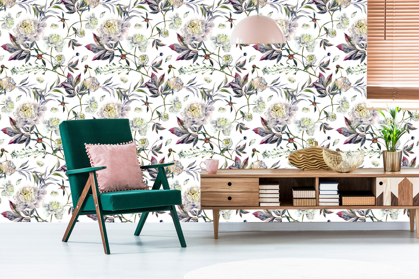 Wallpaper Beautiful Vintage Peonies Leaves