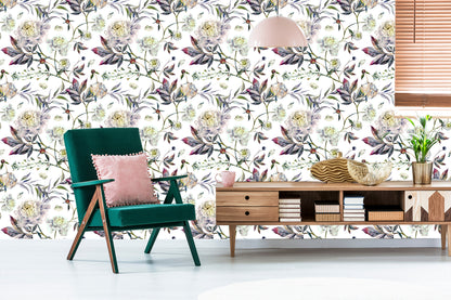 Wallpaper Beautiful Vintage Peonies Leaves