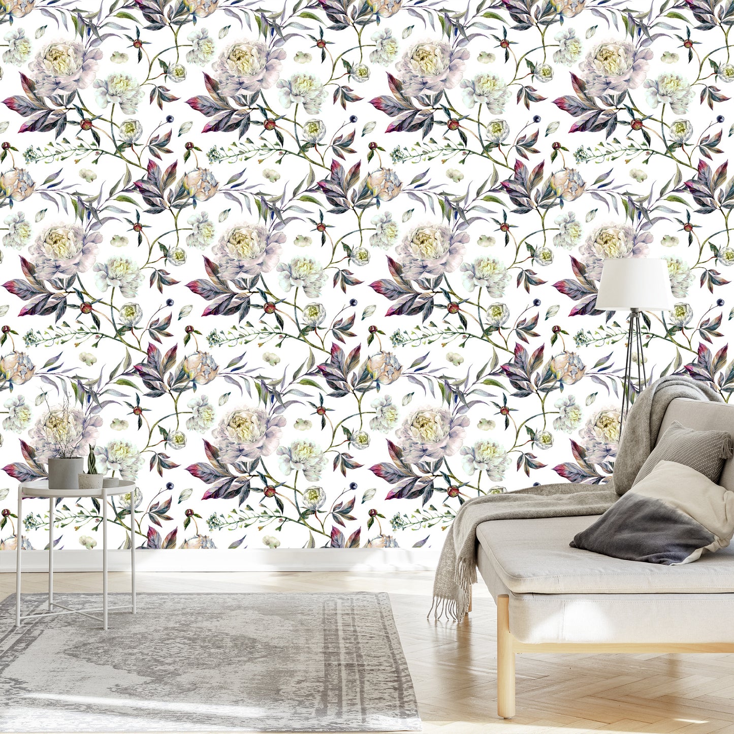 Wallpaper Beautiful Vintage Peonies Leaves
