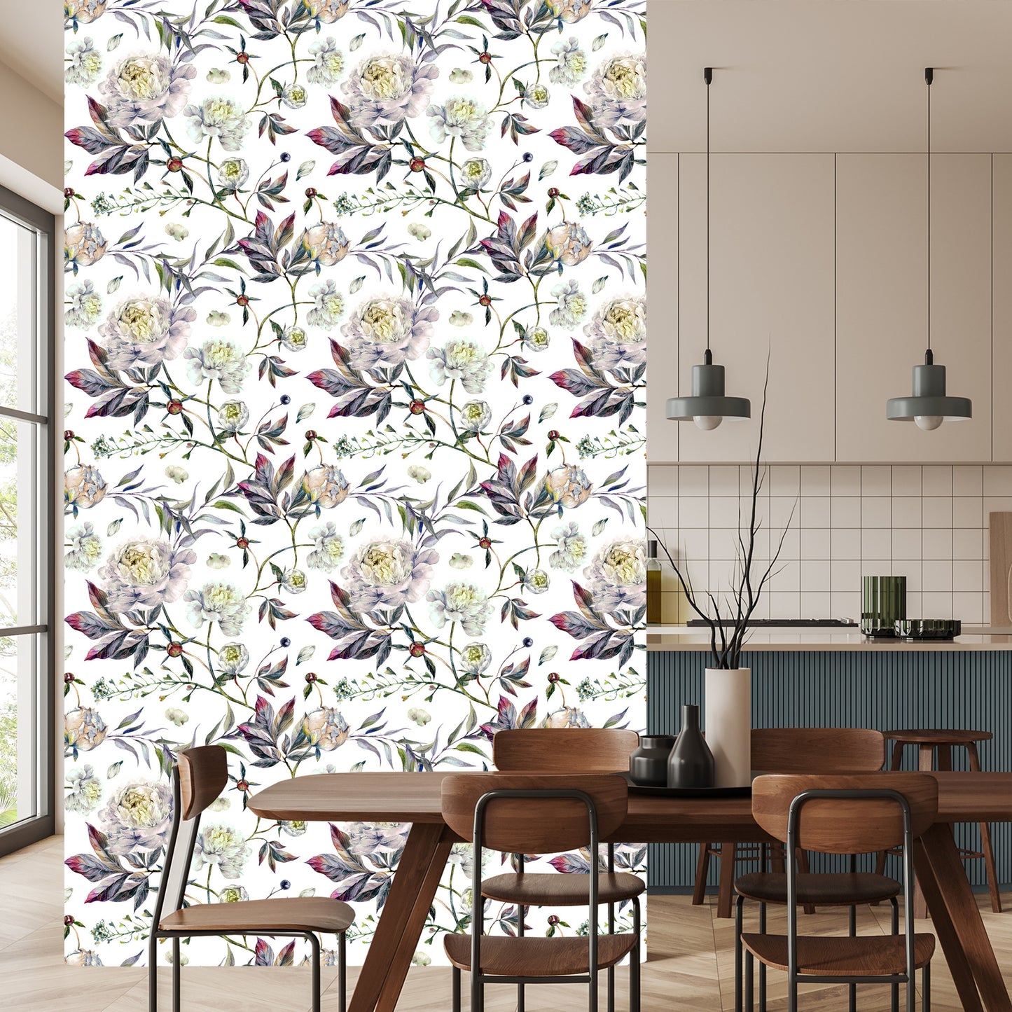 Wallpaper Beautiful Vintage Peonies Leaves