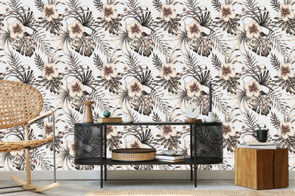 Wallpaper Flowers Leaves In Vintage Style