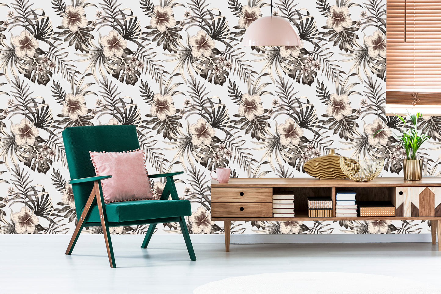Wallpaper Flowers Leaves In Vintage Style