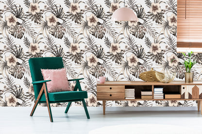Wallpaper Flowers Leaves In Vintage Style