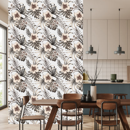 Wallpaper Flowers Leaves In Vintage Style