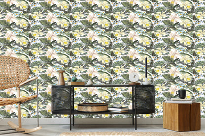 Wallpaper Exotic Leaves Flowers