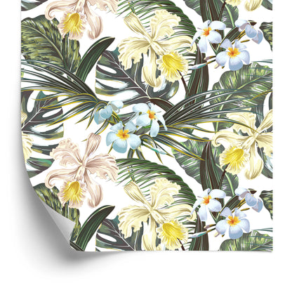 Wallpaper Exotic Leaves Flowers