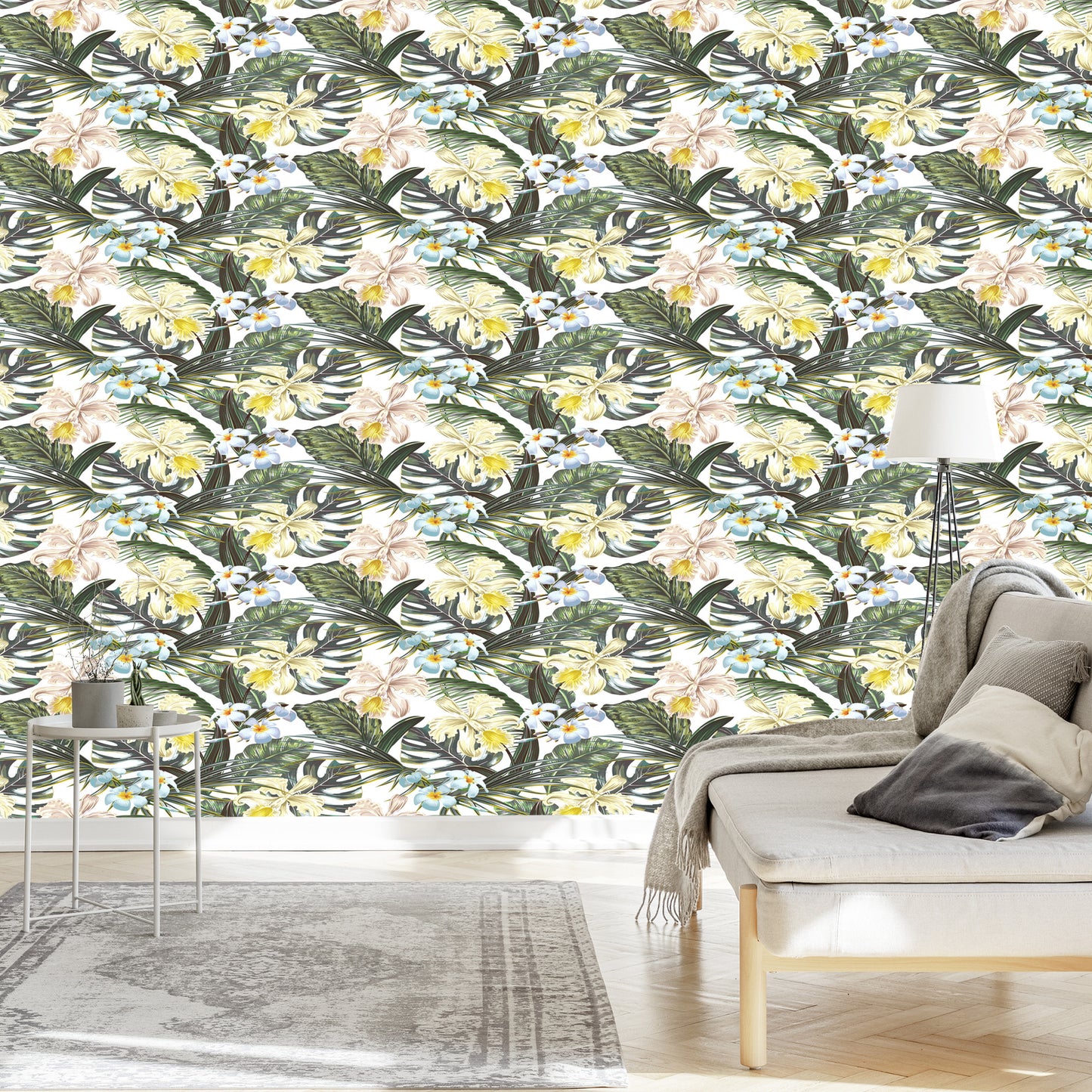 Wallpaper Exotic Leaves Flowers