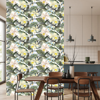 Wallpaper Exotic Leaves Flowers