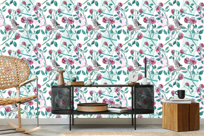 Wallpaper Birds Cage Roses