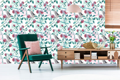 Wallpaper Birds Cage Roses