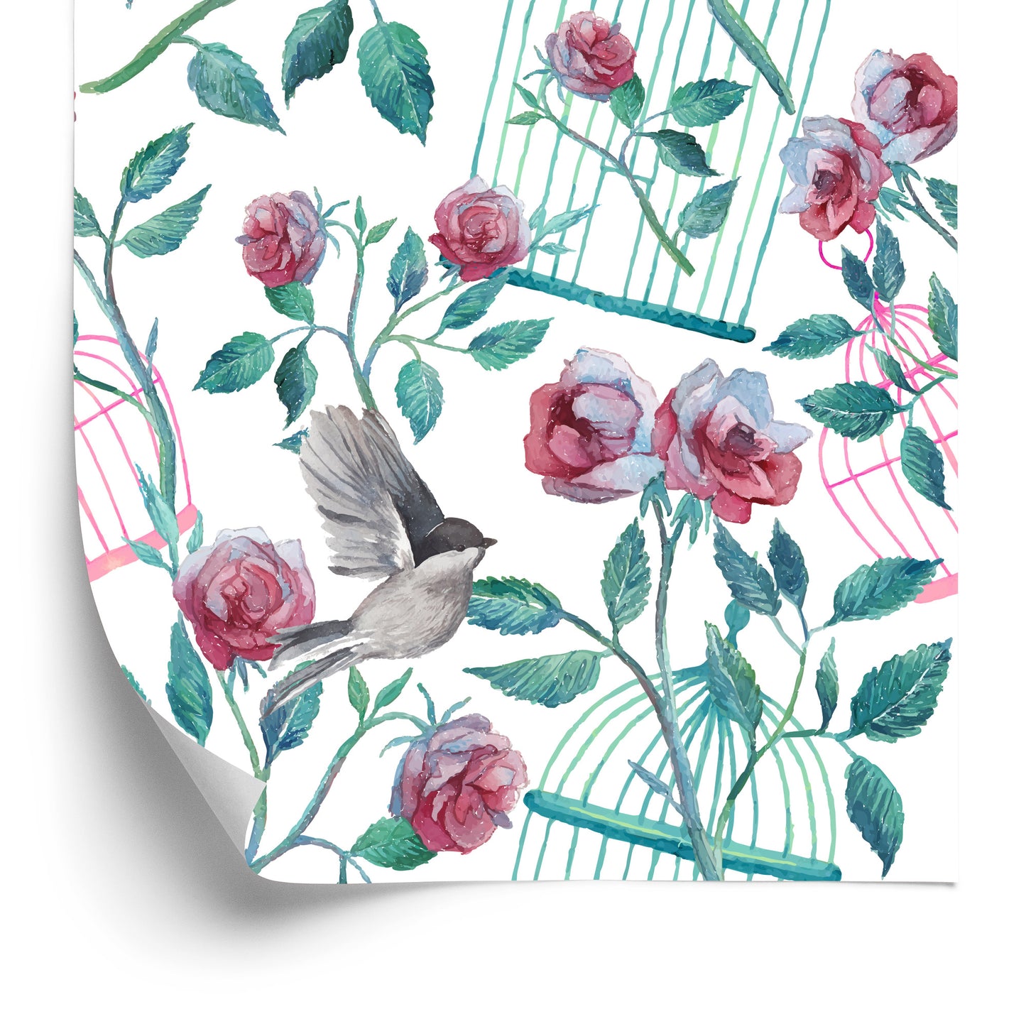 Wallpaper Birds Cage Roses