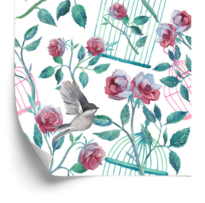 Wallpaper Birds Cage Roses