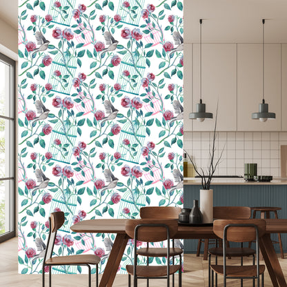 Wallpaper Birds Cage Roses