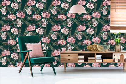 Wallpaper Fern Leaves Roses