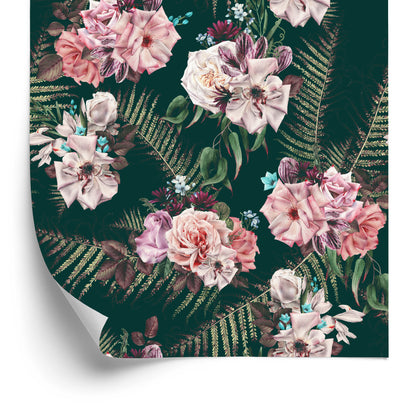 Wallpaper Fern Leaves Roses