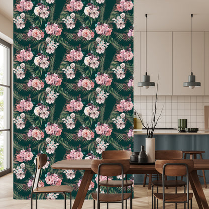 Wallpaper Fern Leaves Roses