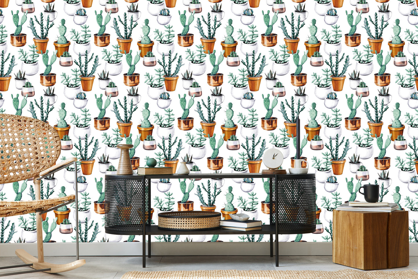 Wallpaper Painted Cacti In Pots
