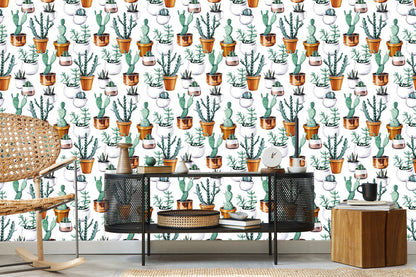 Wallpaper Painted Cacti In Pots
