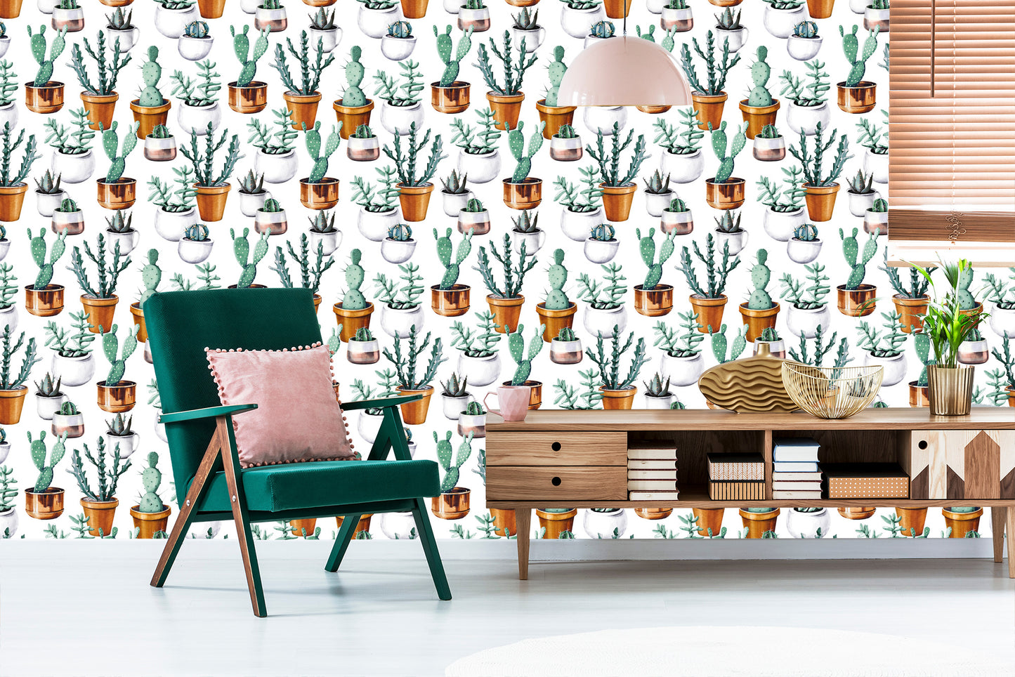 Wallpaper Painted Cacti In Pots
