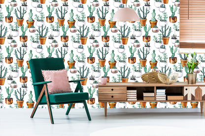 Wallpaper Painted Cacti In Pots