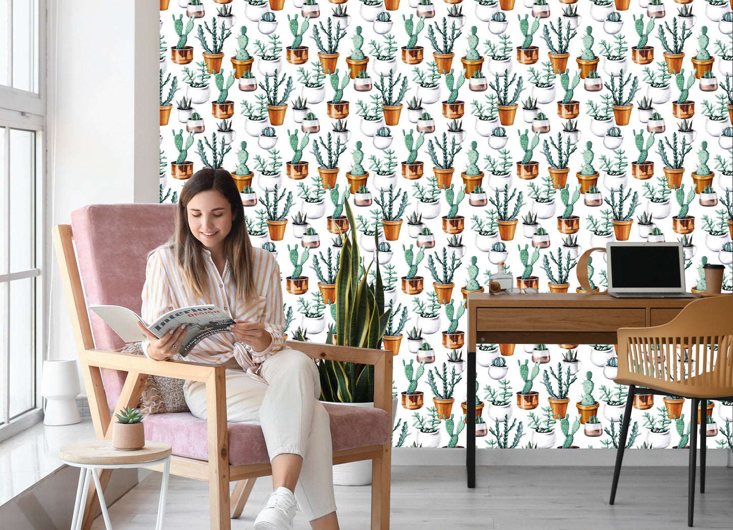 Wallpaper Painted Cacti In Pots
