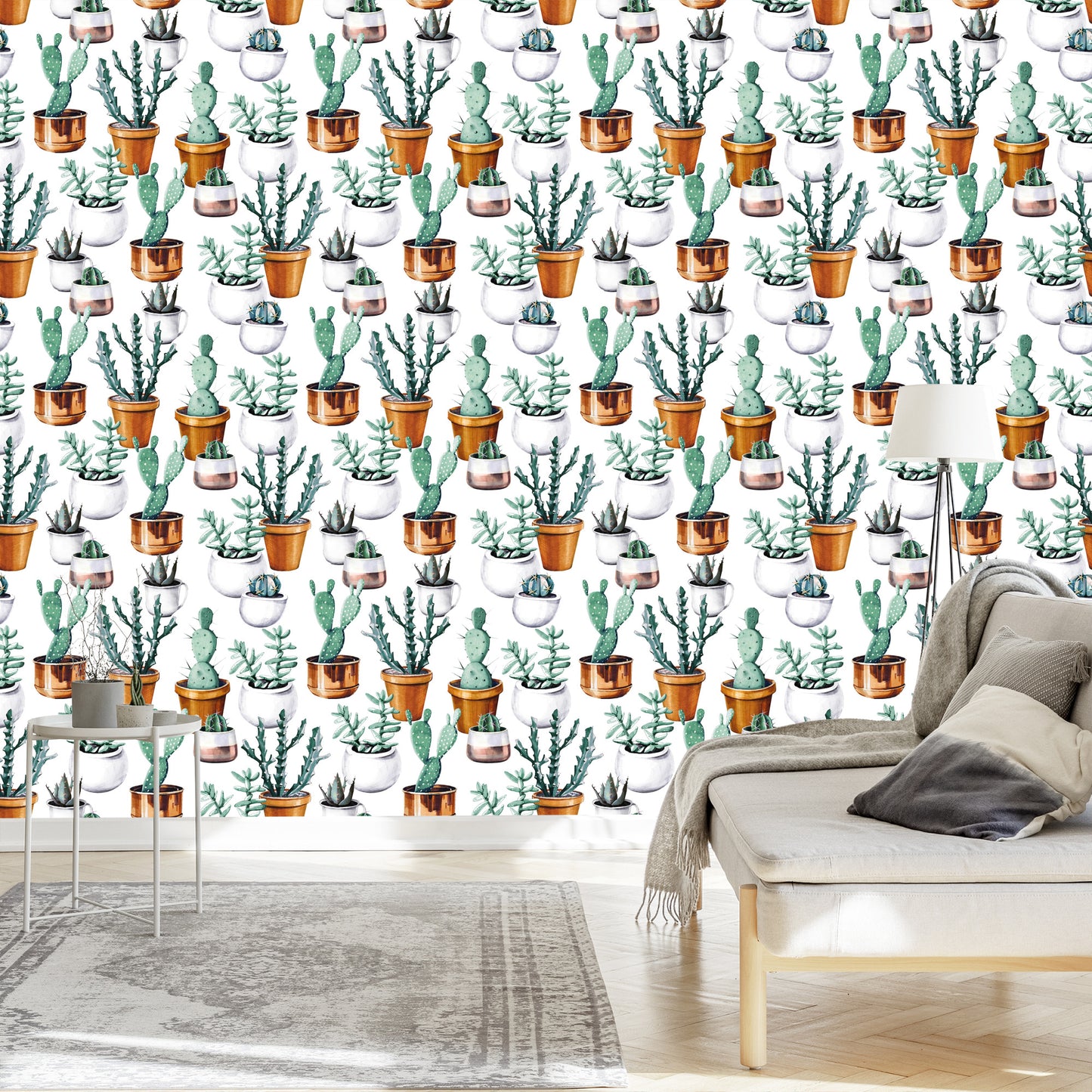 Wallpaper Painted Cacti In Pots