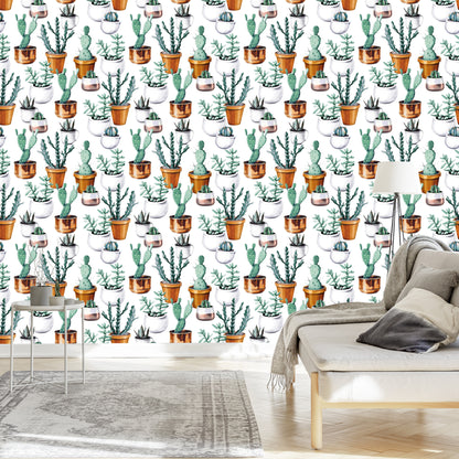 Wallpaper Painted Cacti In Pots