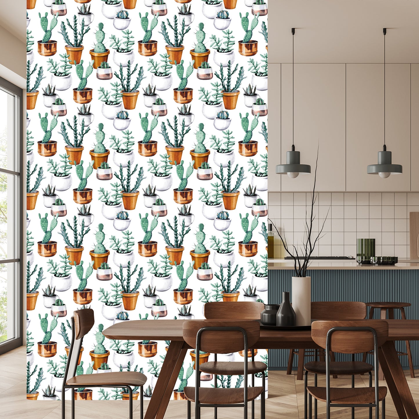 Wallpaper Painted Cacti In Pots