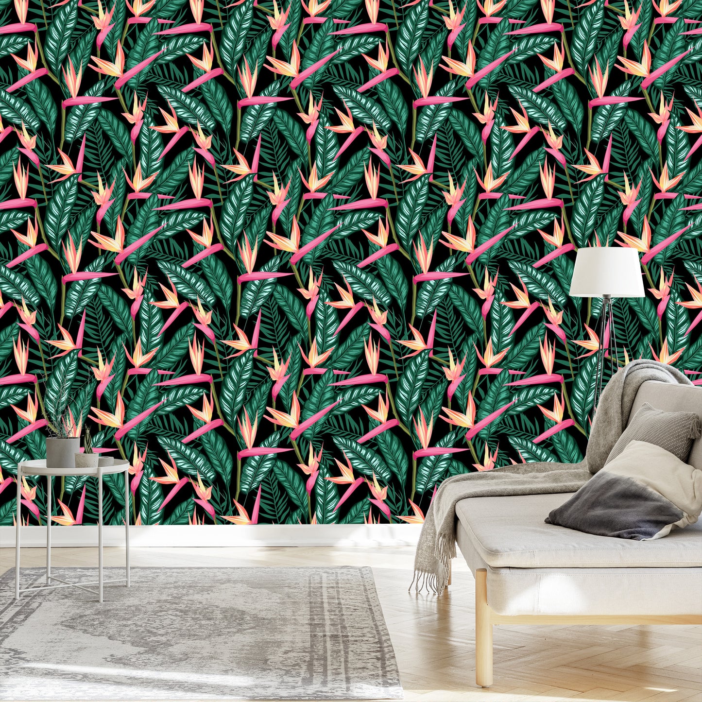 Wallpaper Tropical Flowers With Palm Leaves