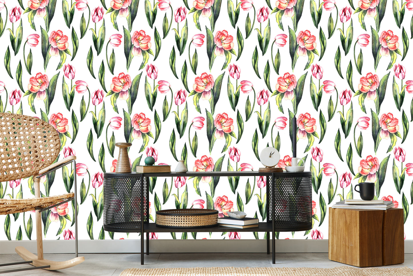 Wallpaper Painted Blooming Tulips